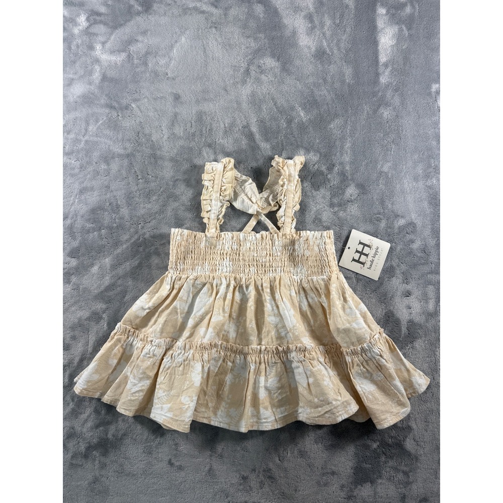 Haute Hippie Kids Floral Smocked Ruffle Strap Tiered Top Peach White 5T NEW